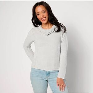 Barefoot Dreams CozyChic Ultra Lite Cowl Nck Pullover-Skylight-Large-NWT-A635753